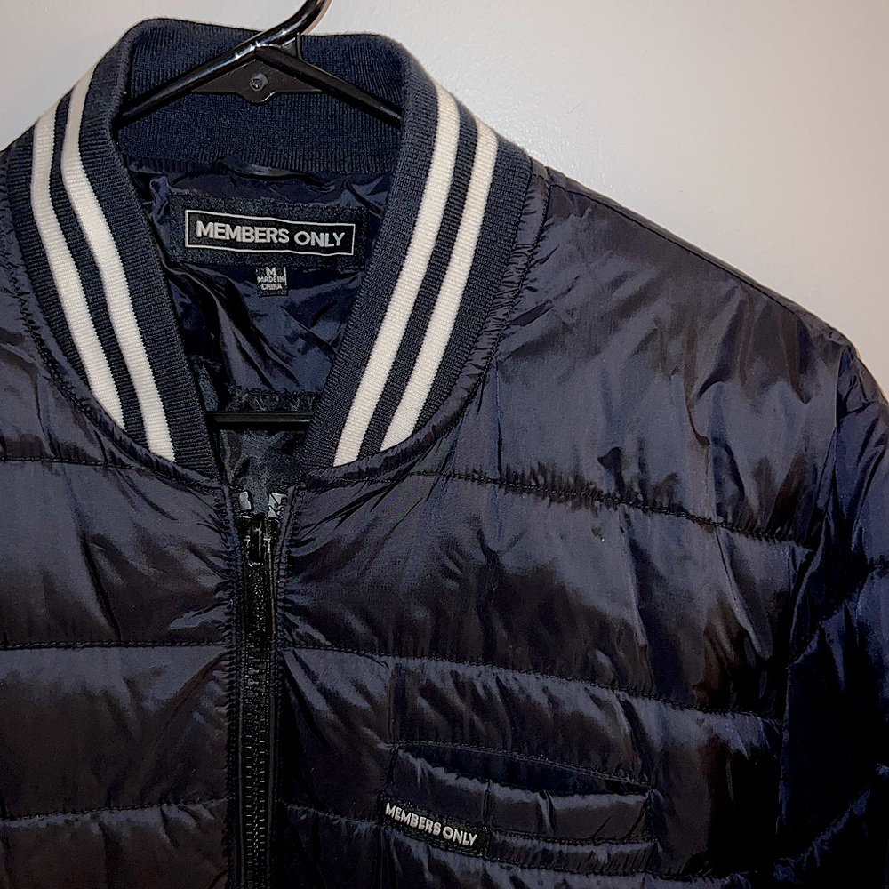 Members Only authentic Puff Varsity Bomber Jacket in black, medium